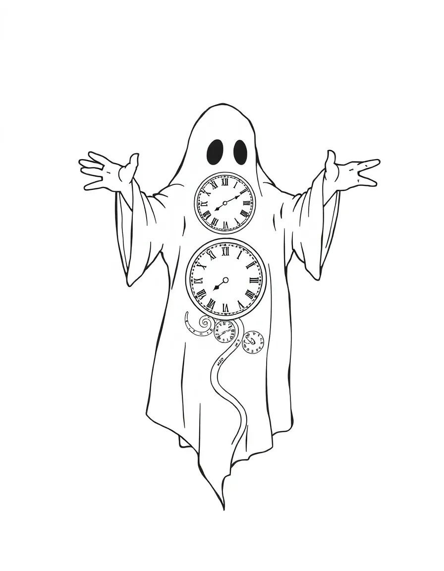 A ghost whose body contains floating timepieces