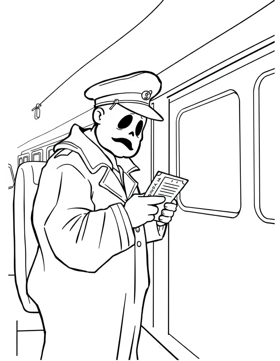 A ghost train conductor checking spectral tickets
