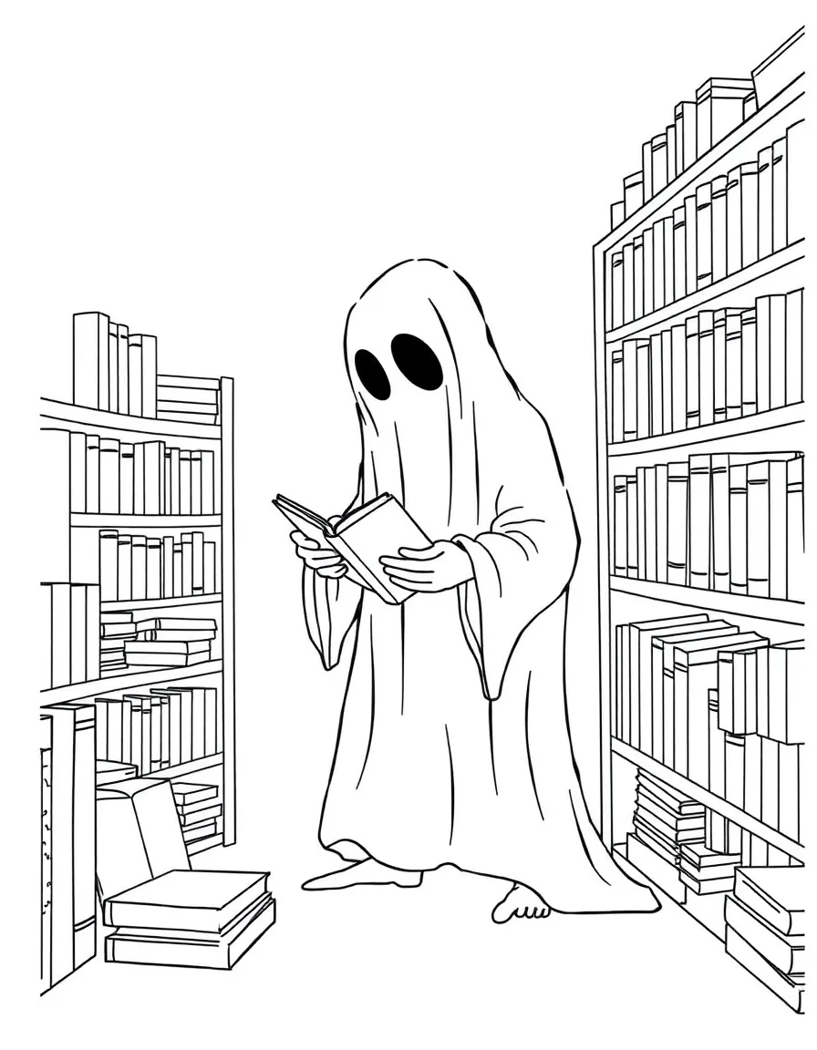 A ghost librarian organizing books by emotional response