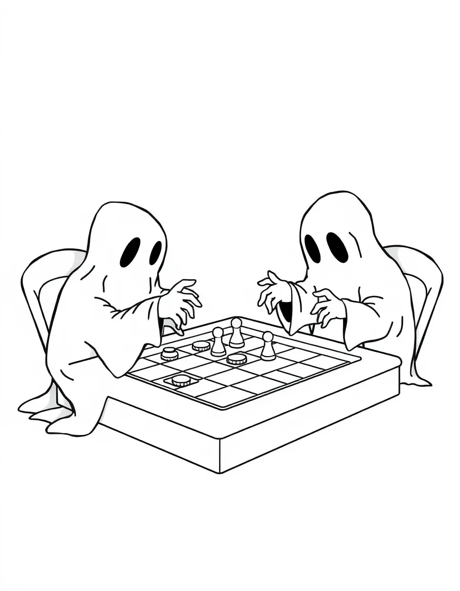 Ghosts playing board games with moving pieces