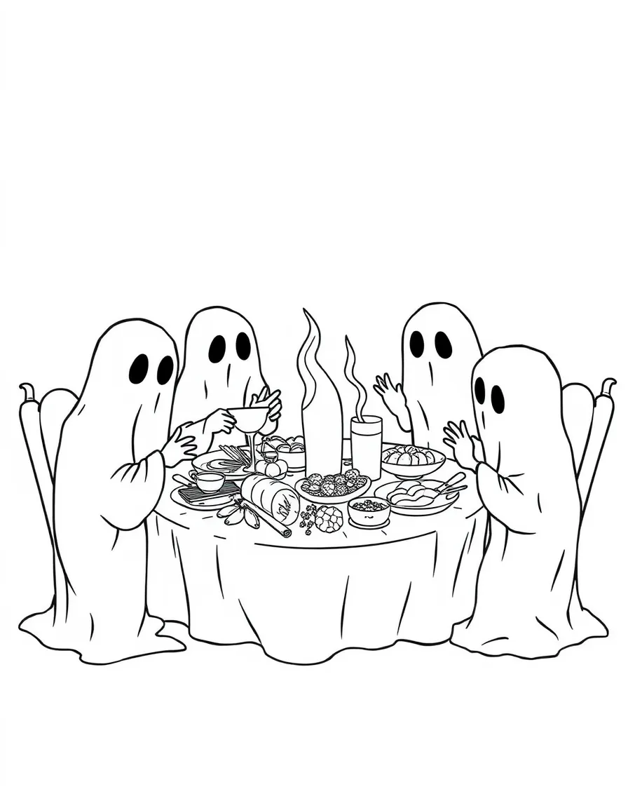 Ghosts having a potluck dinner with memory-foods