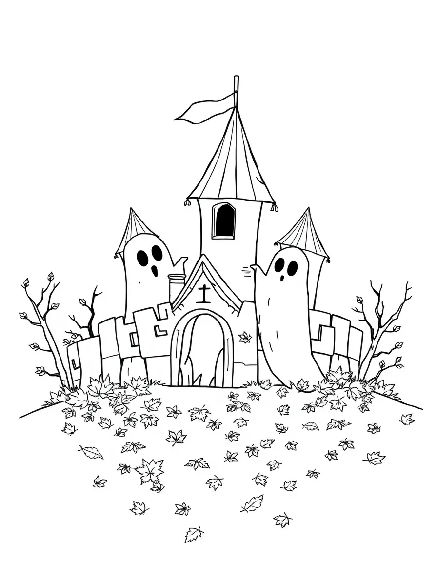 Ghosts building a fort out of autumn leaves