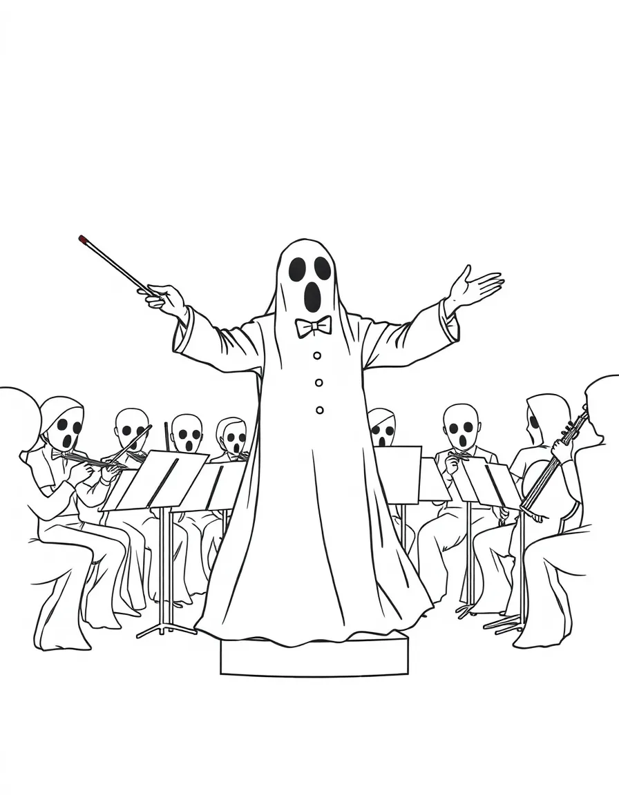 A ghost conductor leading an orchestra of silence
