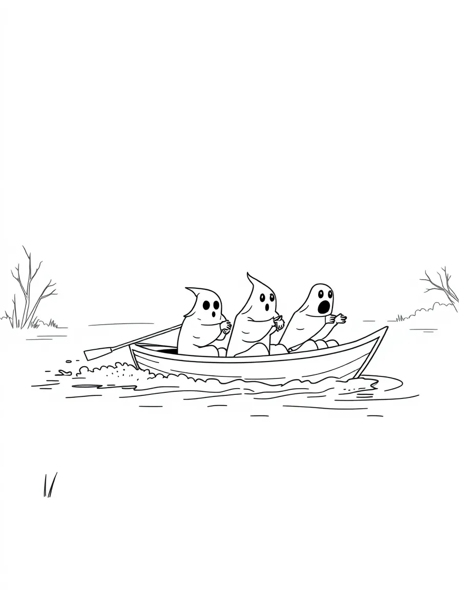 Ghosts having a boat race on a foggy lake