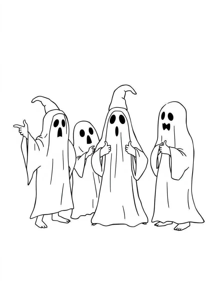 Ghosts having a costume contest dressed as humans