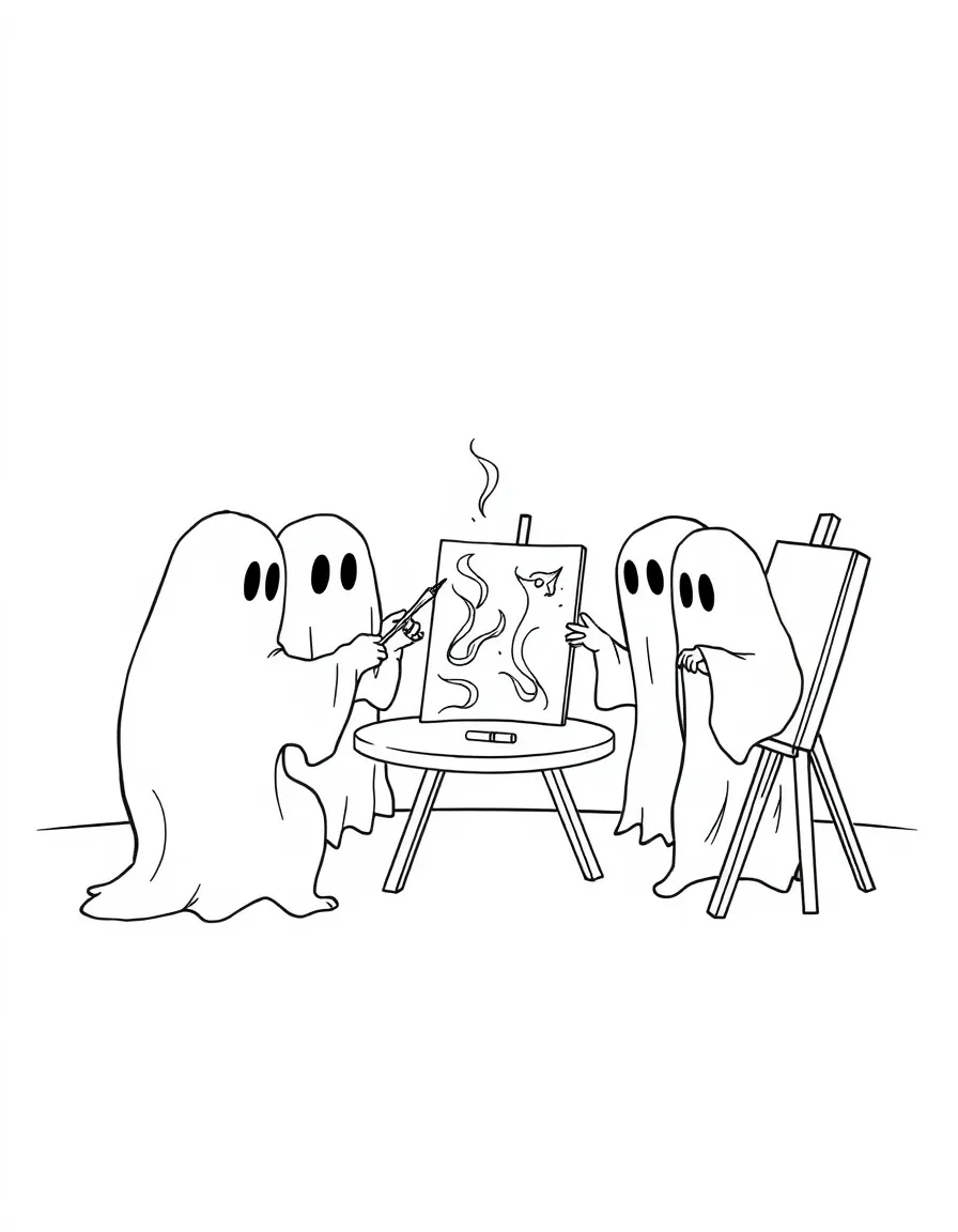 Ghosts having a painting competition with invisible canvases