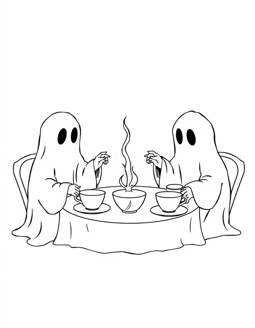 Ghosts having a tea party with empty cups and saucers