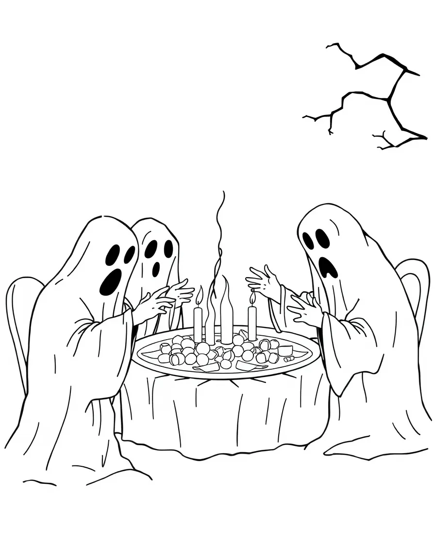 Ghosts having a feast where the food is made of light