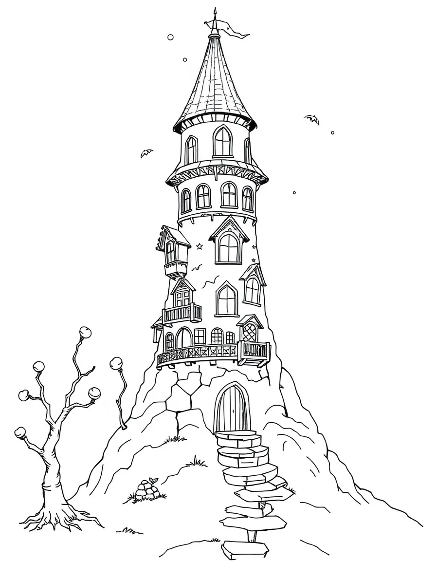 A witch's tower with rooms that change location each night