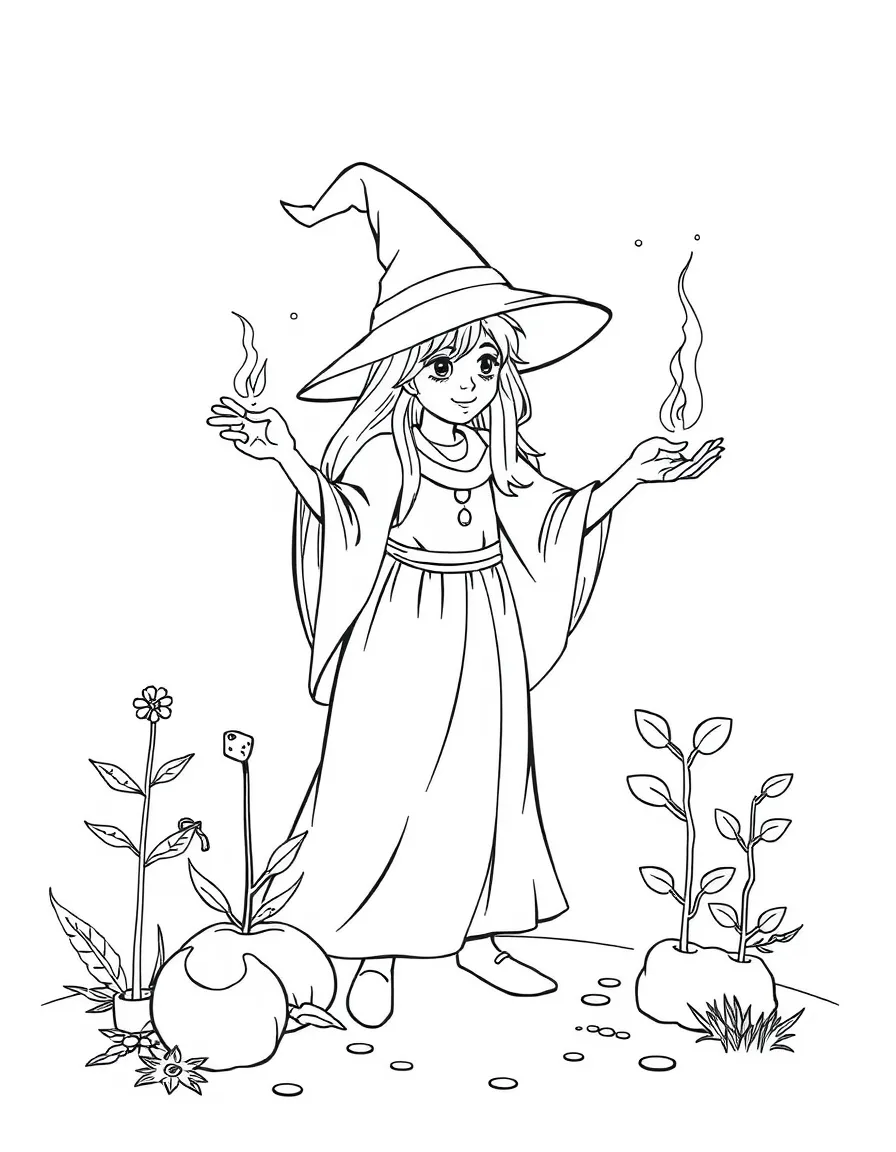 A witch casting spells to help plants grow in unlikely places