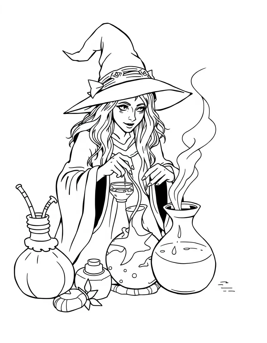 A witch brewing potions that capture memories
