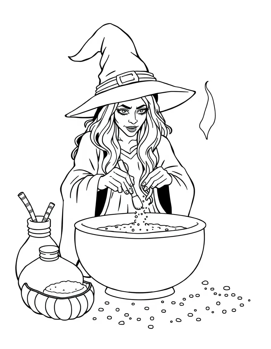 A witch creating bath salts with magical properties