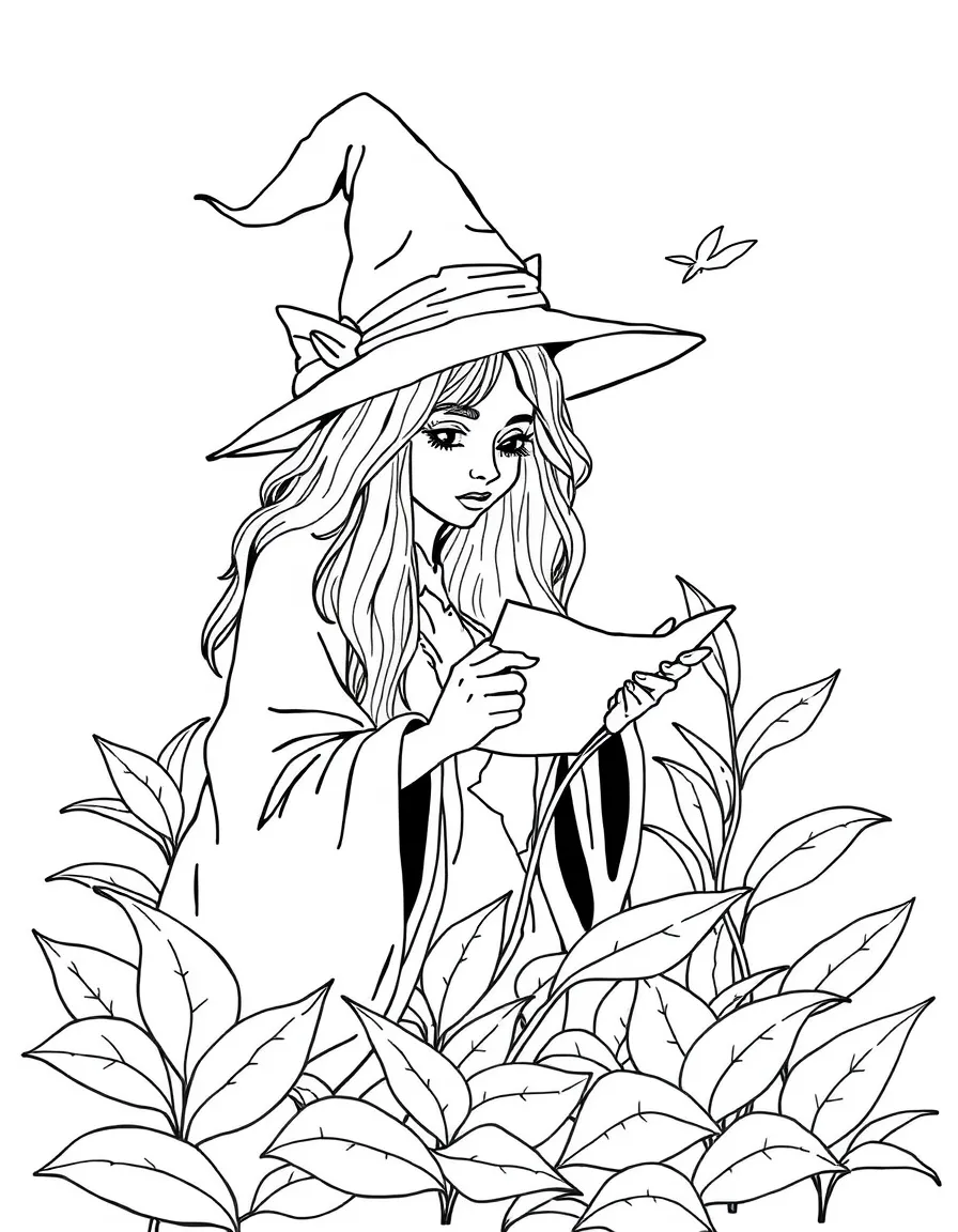 A witch studying the patterns in tea leaves