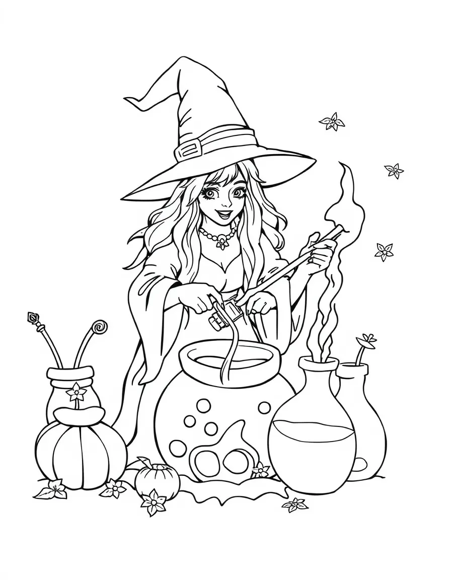 A witch brewing potions that change the seasons