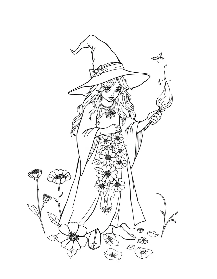 A witch creating magical inks from flower petals