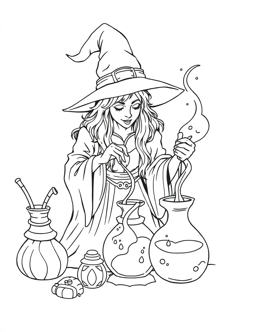 A witch brewing potions that change one's perspective