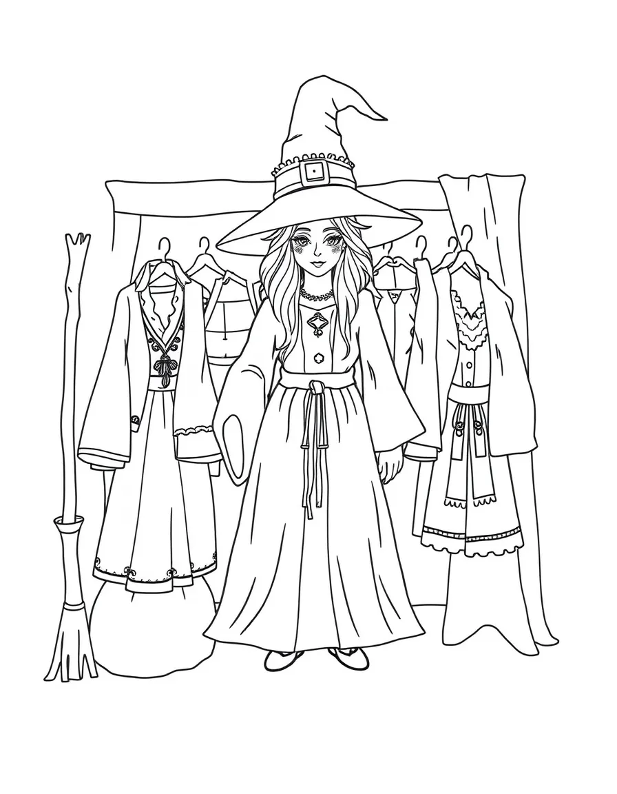 A witch's wardrobe with clothes for different magical purposes