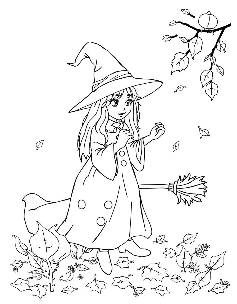A witch studying the patterns of falling leaves