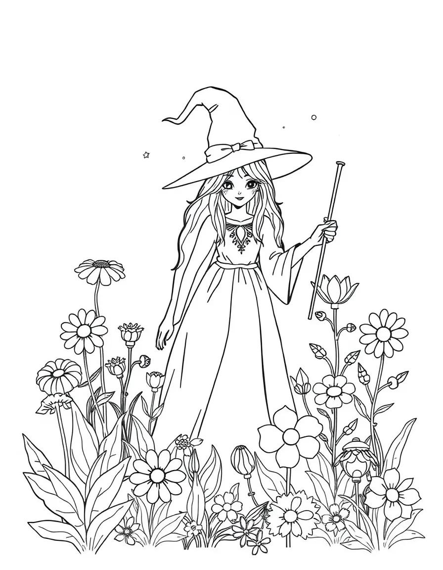 A witch's garden with flowers that bloom according to emotions