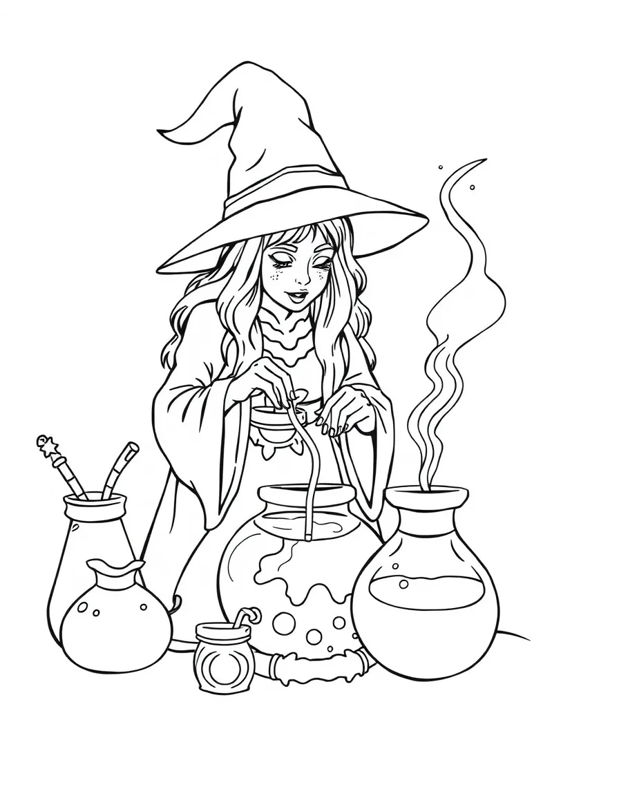 A witch brewing potions that allow one to speak with animals