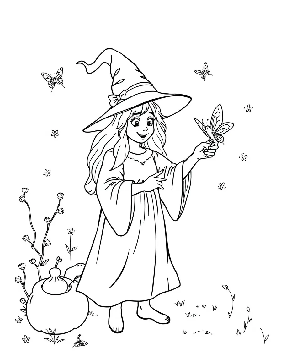 A witch teaching fireflies to spell out messages