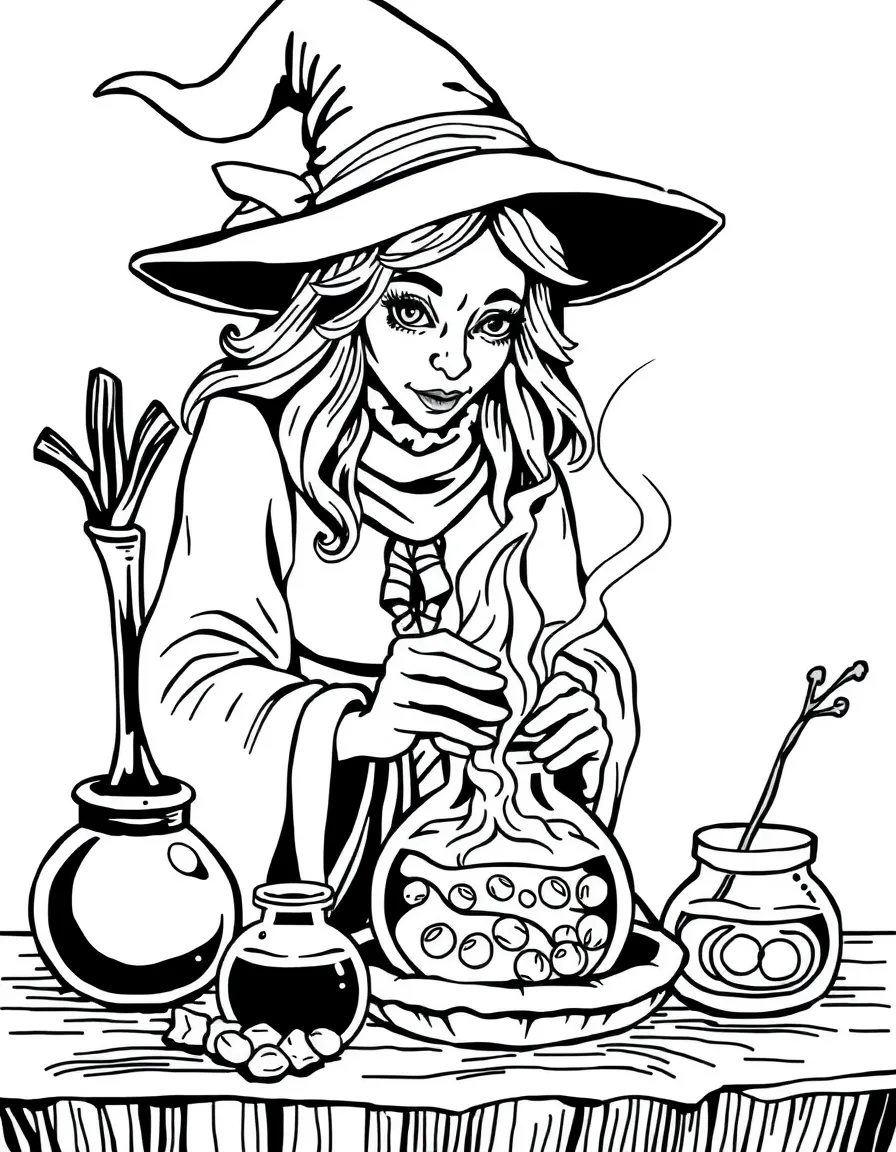 A witch brewing potions that reveal hidden truths