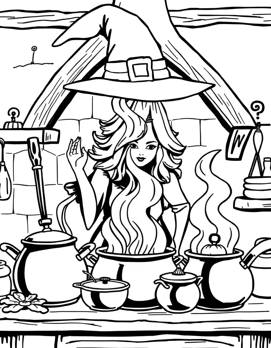 A witch's kitchen with pots and pans that cook by themselves