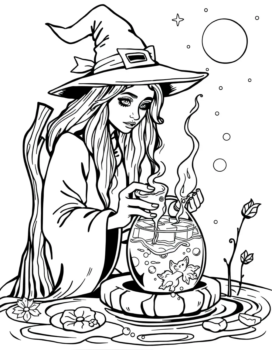 A witch studying the magic in different types of water