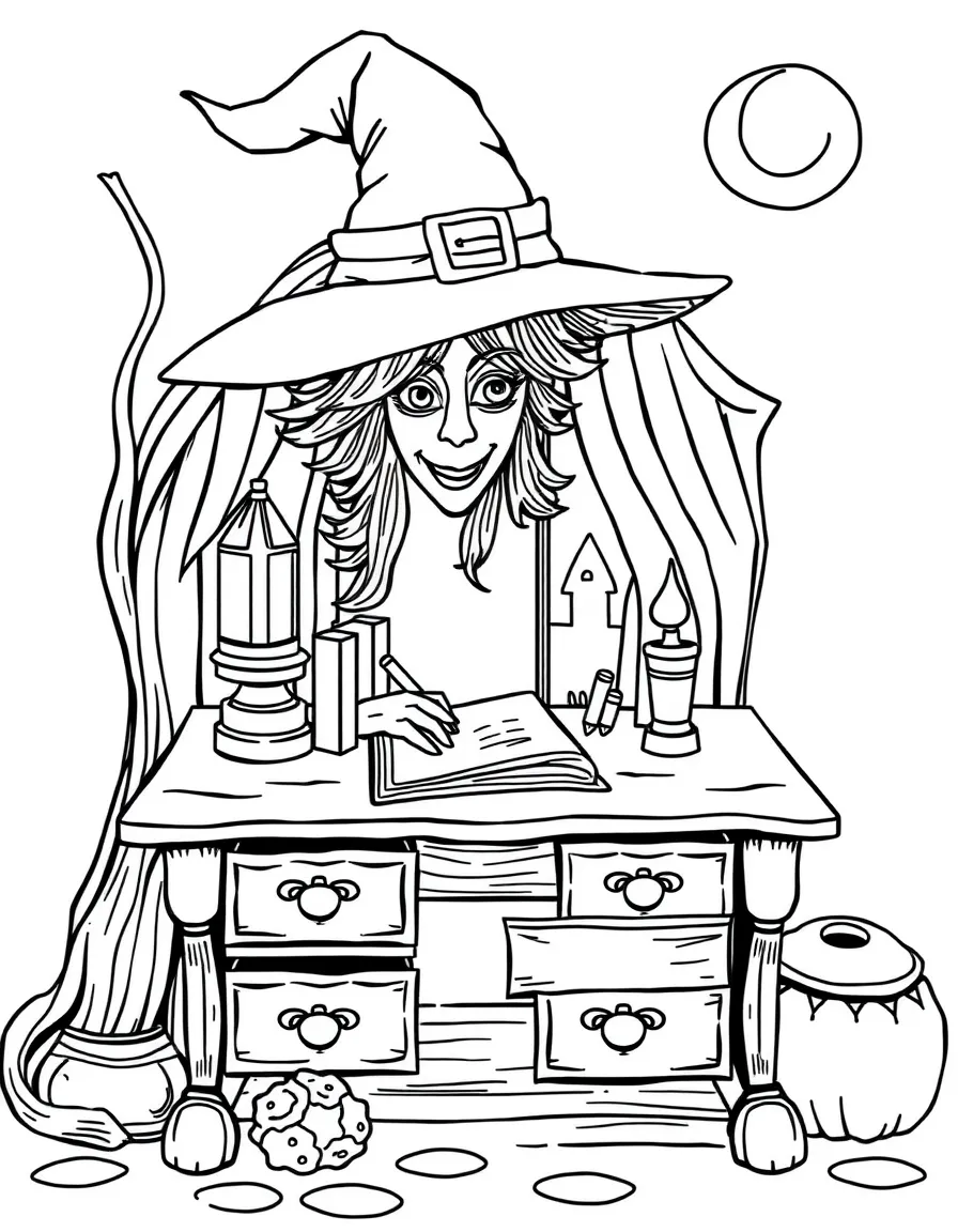 A witch's writing desk with drawers that lead to different places