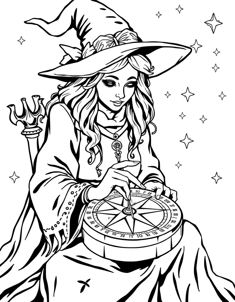 A witch creating magical compasses that point to what is needed