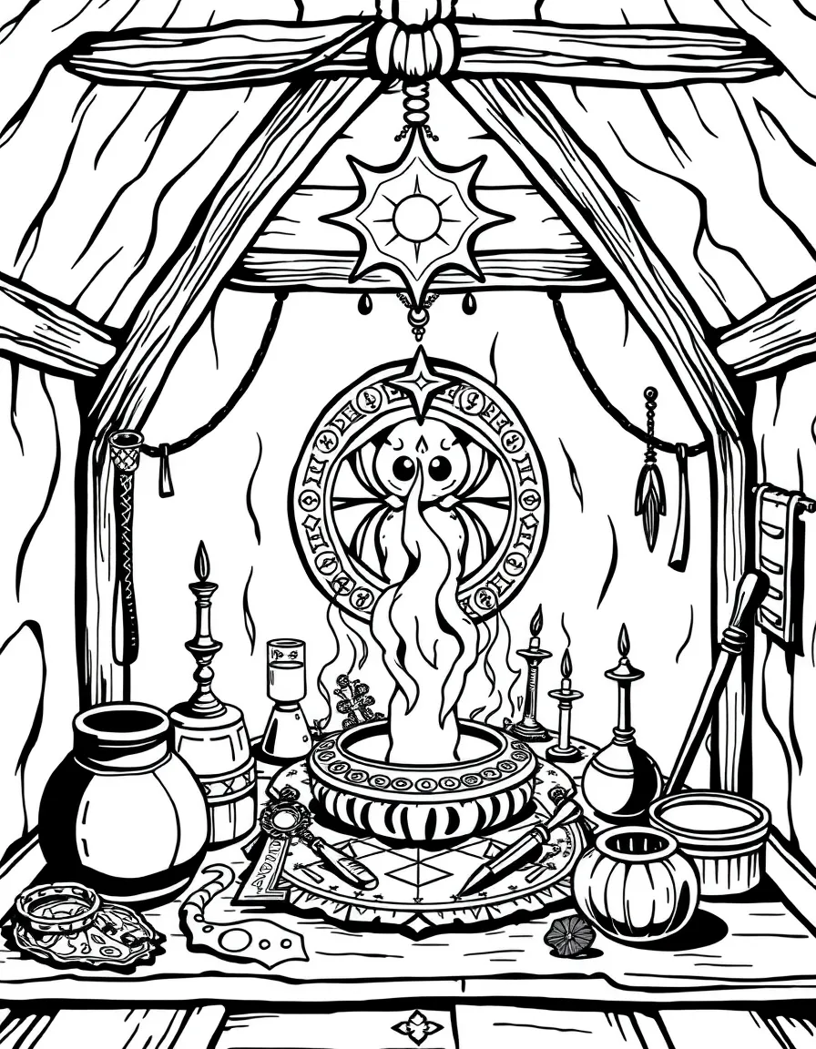 A witch's divination room with tools for seeing the future