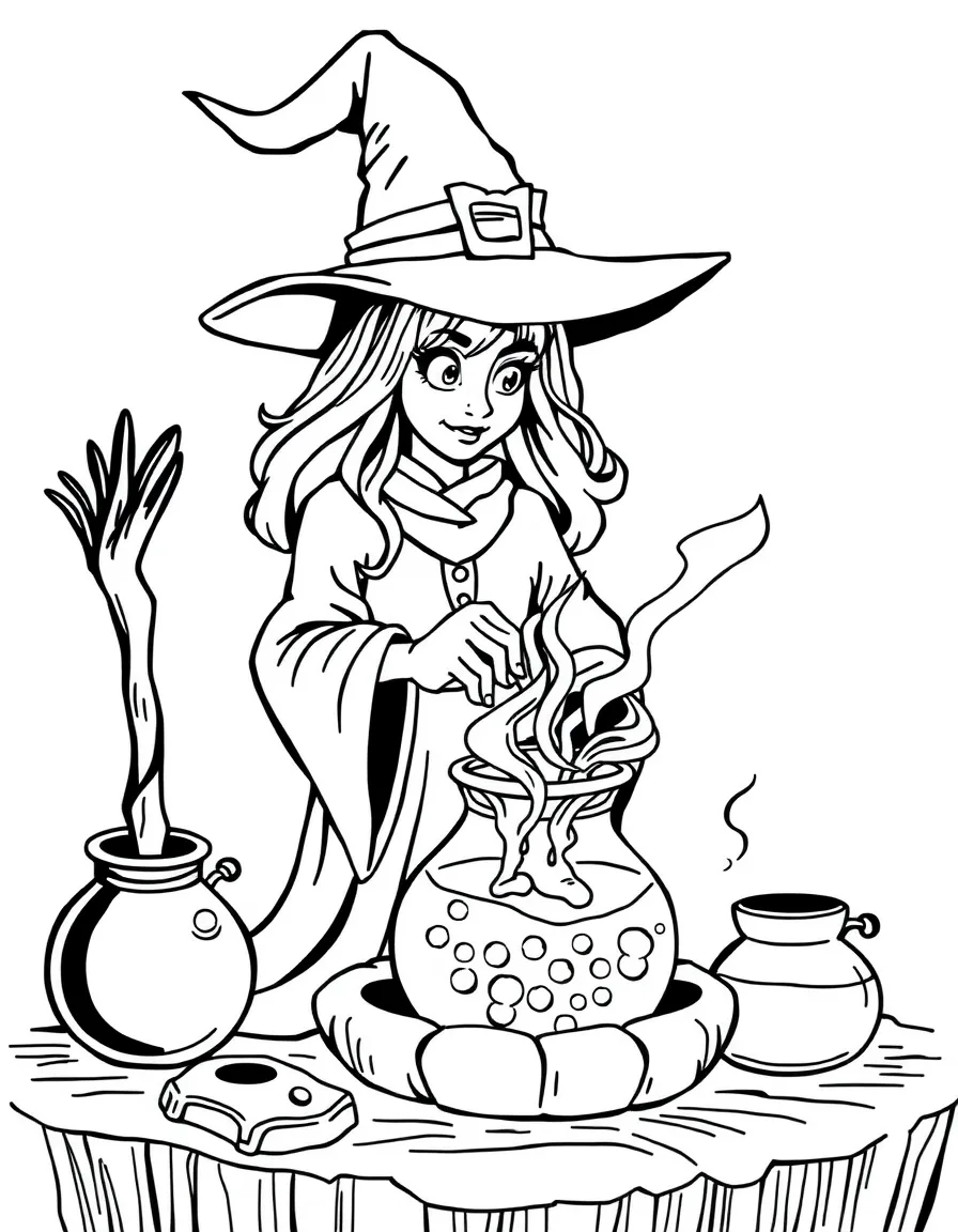 A witch brewing potions that allow one to float
