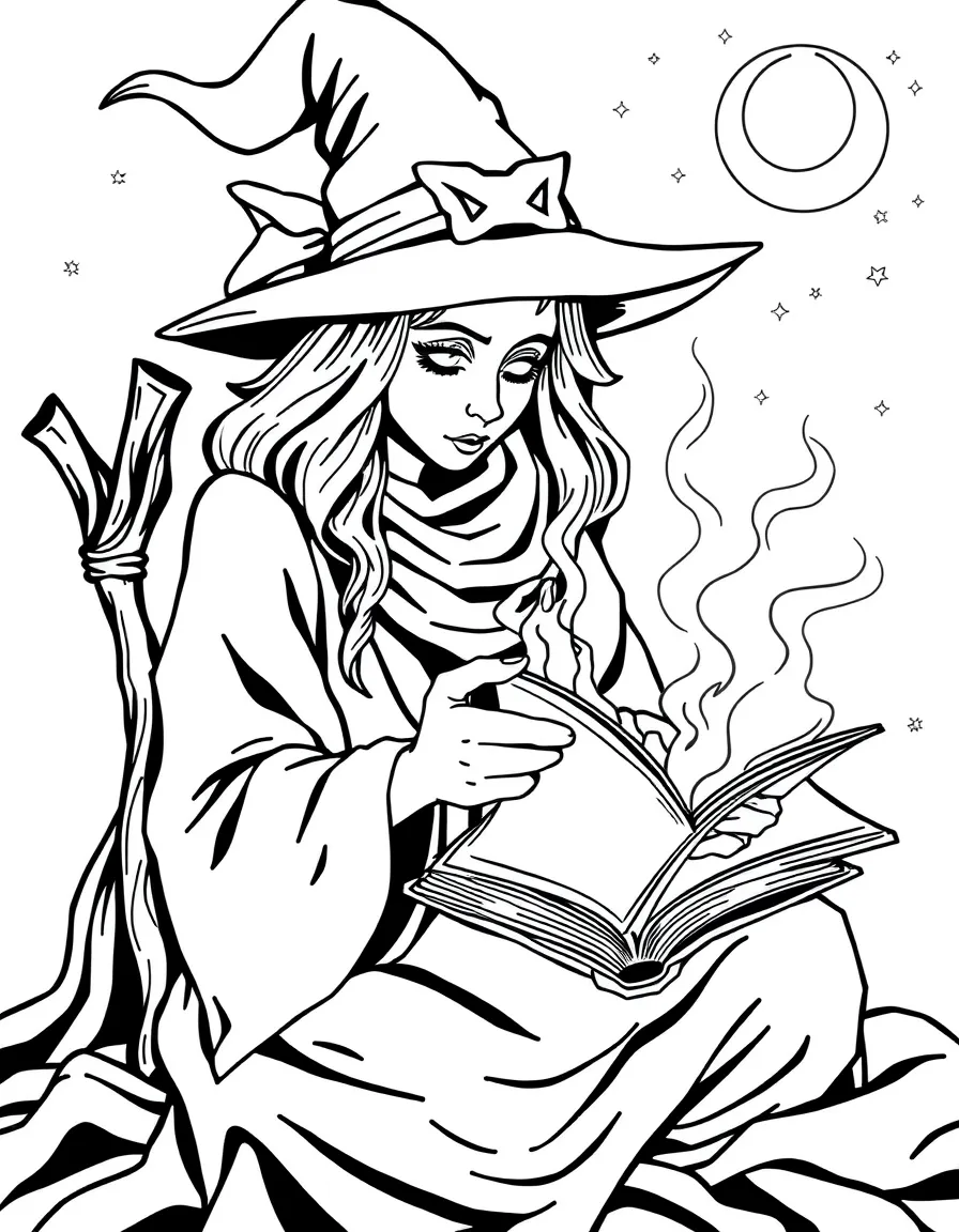 A witch studying the magic in different types of cloth