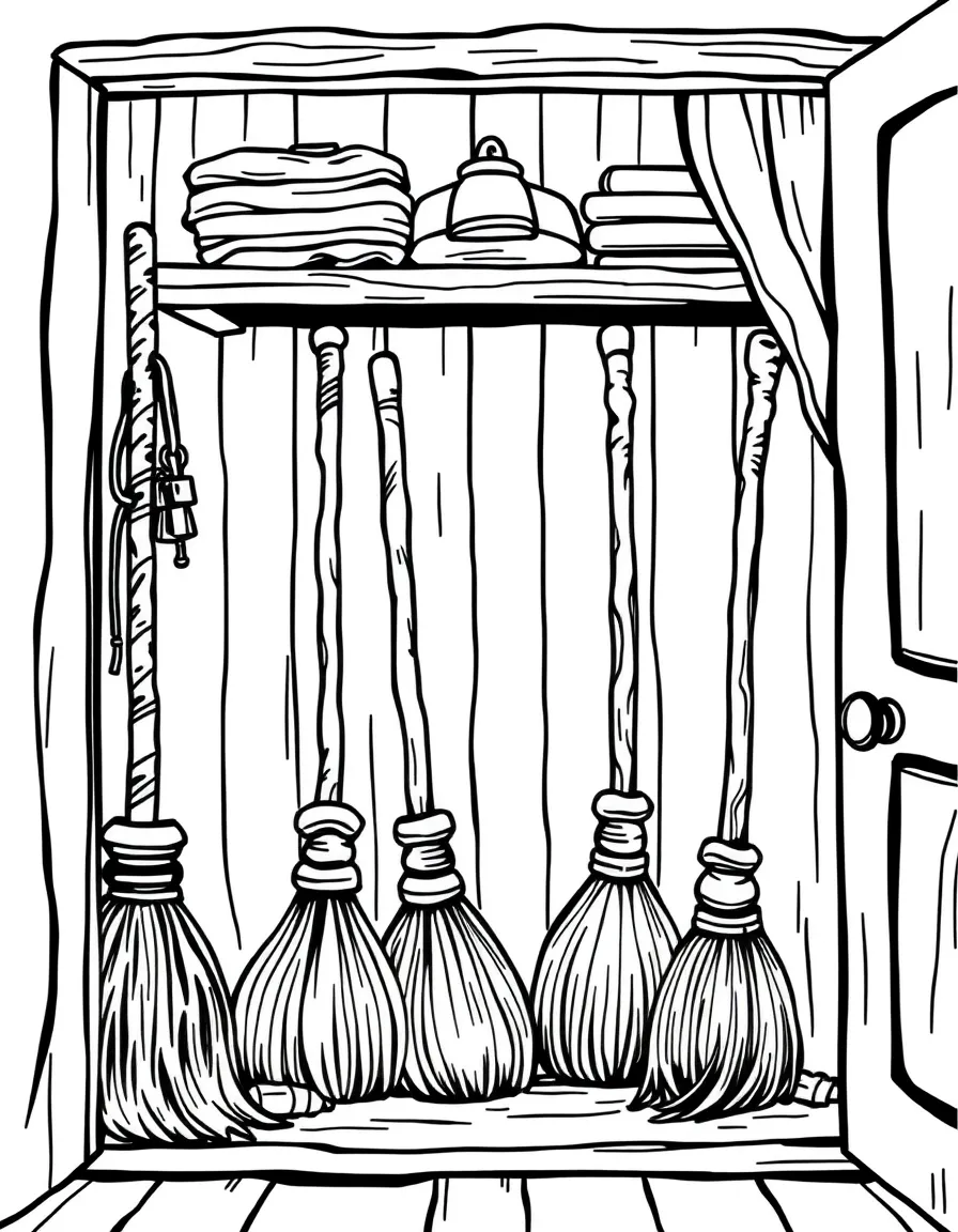 A witch's broom closet with brooms for different purposes