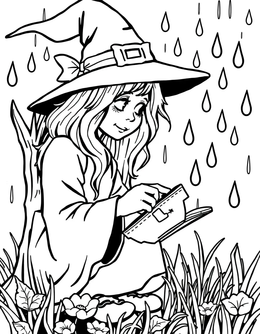 A witch studying the patterns in raindrops