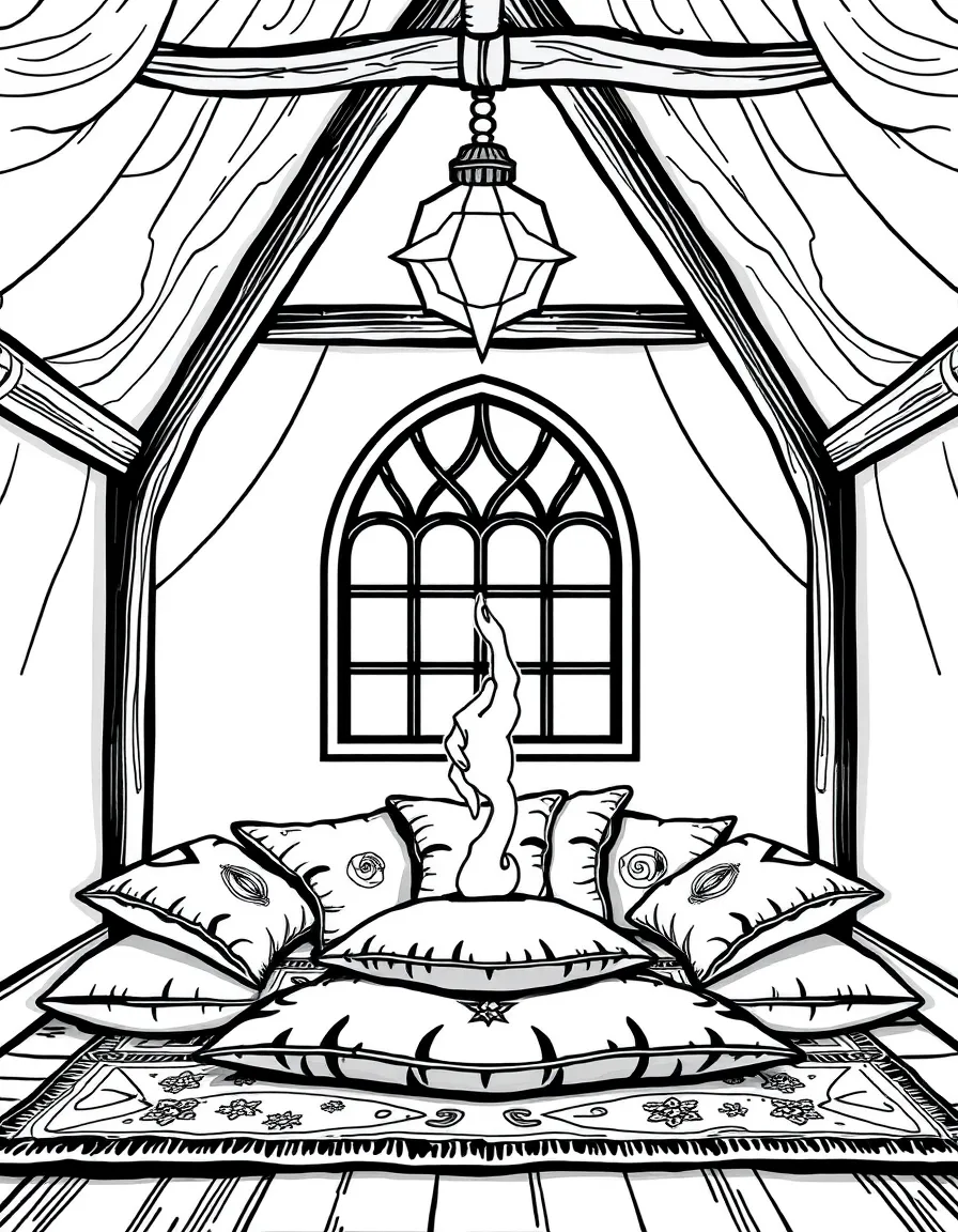 A witch's meditation room with cushions that adjust to mood
