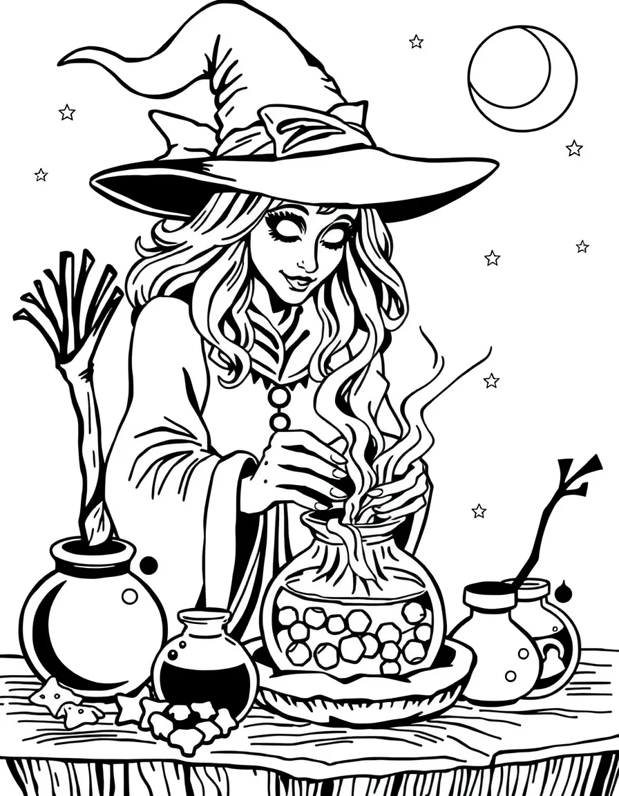 A witch brewing potions that capture dreams