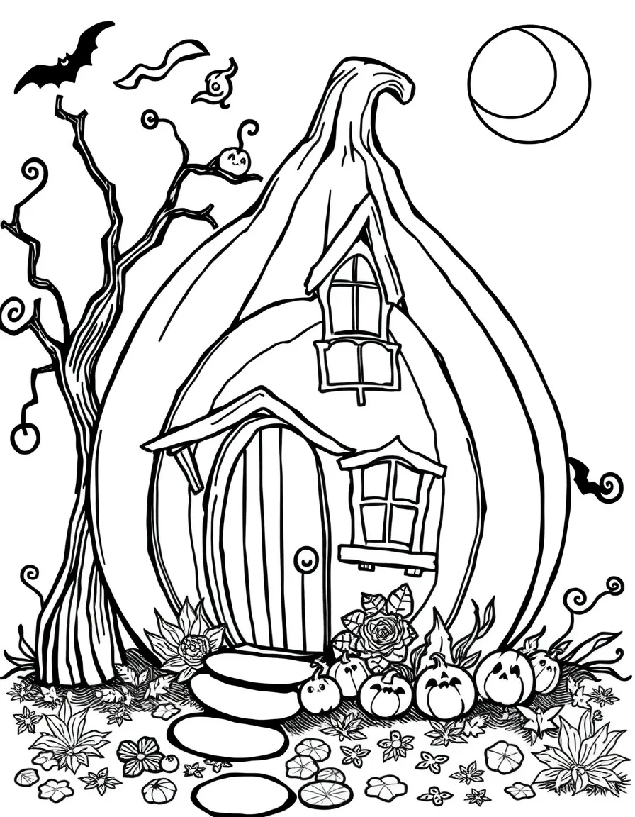 A witch's cottage made from a giant hollowed pumpkin