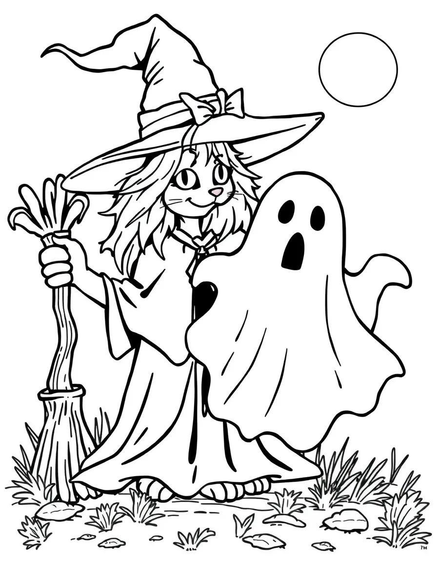 A witch's familiar transforming between cat and ghost forms