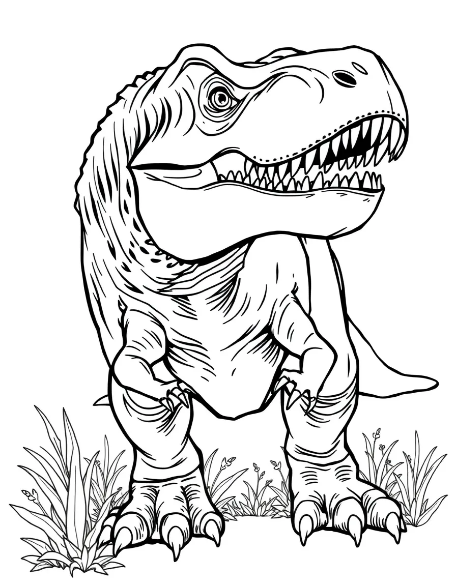 A detailed illustration of a Tyrannosaurus Rex with its distinctive features and powerful jaws