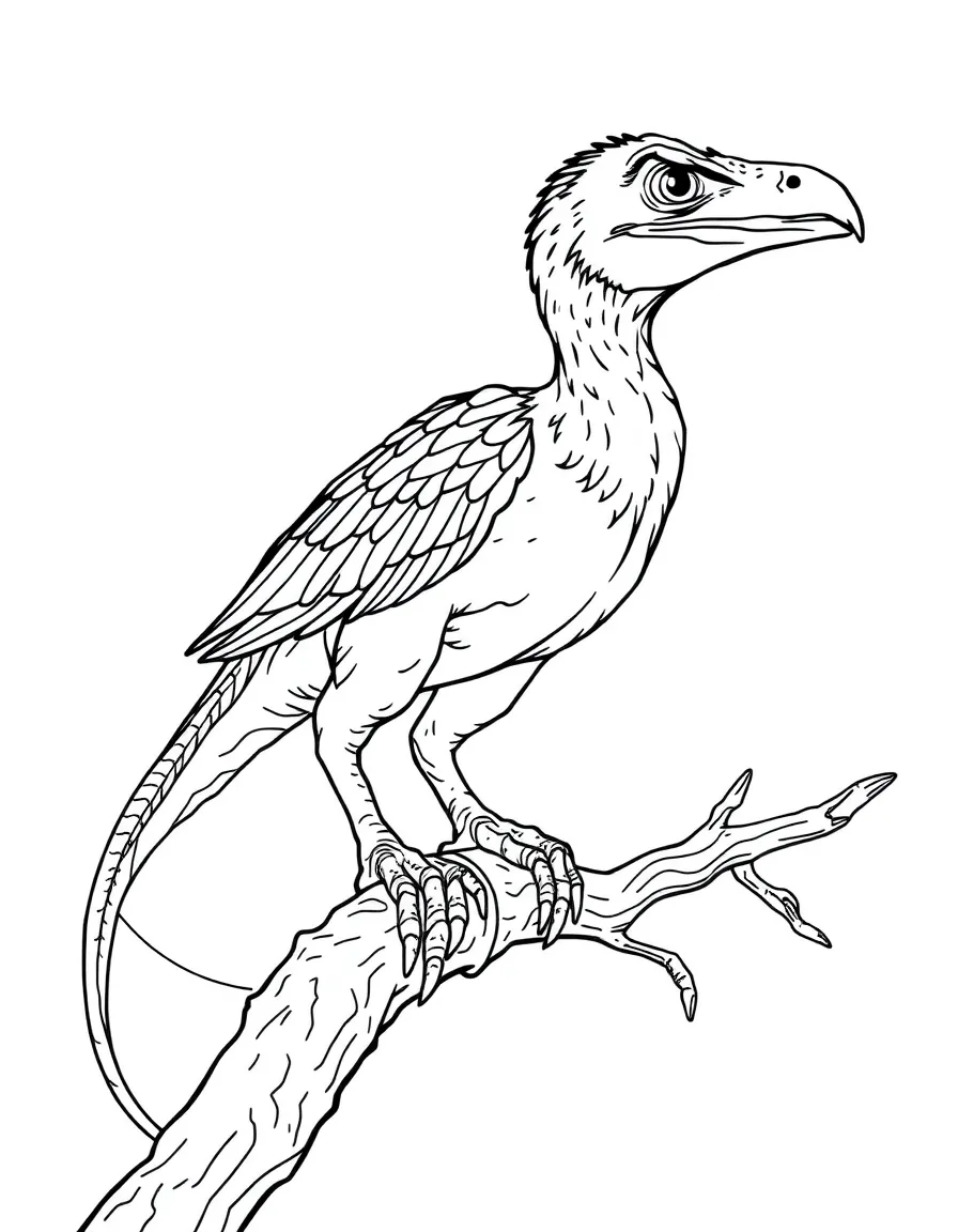 An Archaeopteryx with its feathers and dinosaur-like features perched on a branch