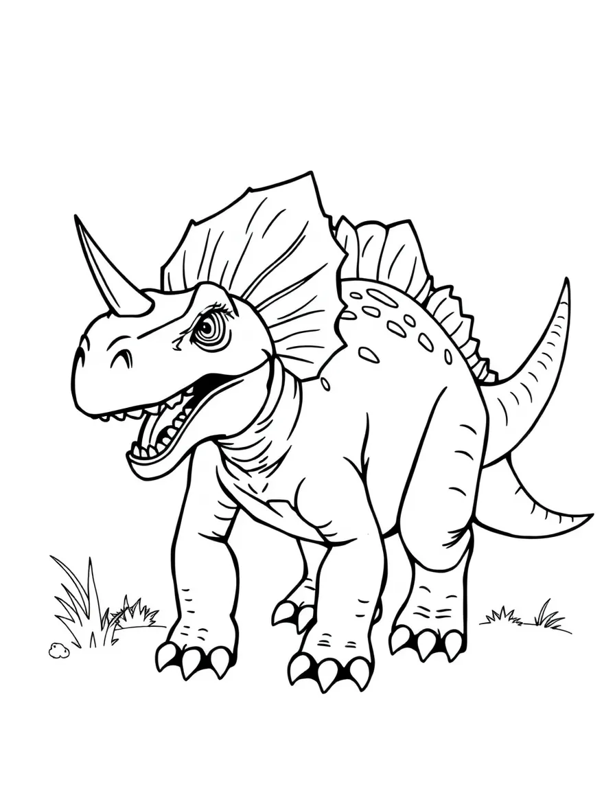 A Styracosaurus with its spiky frill and single horn in a defensive pose