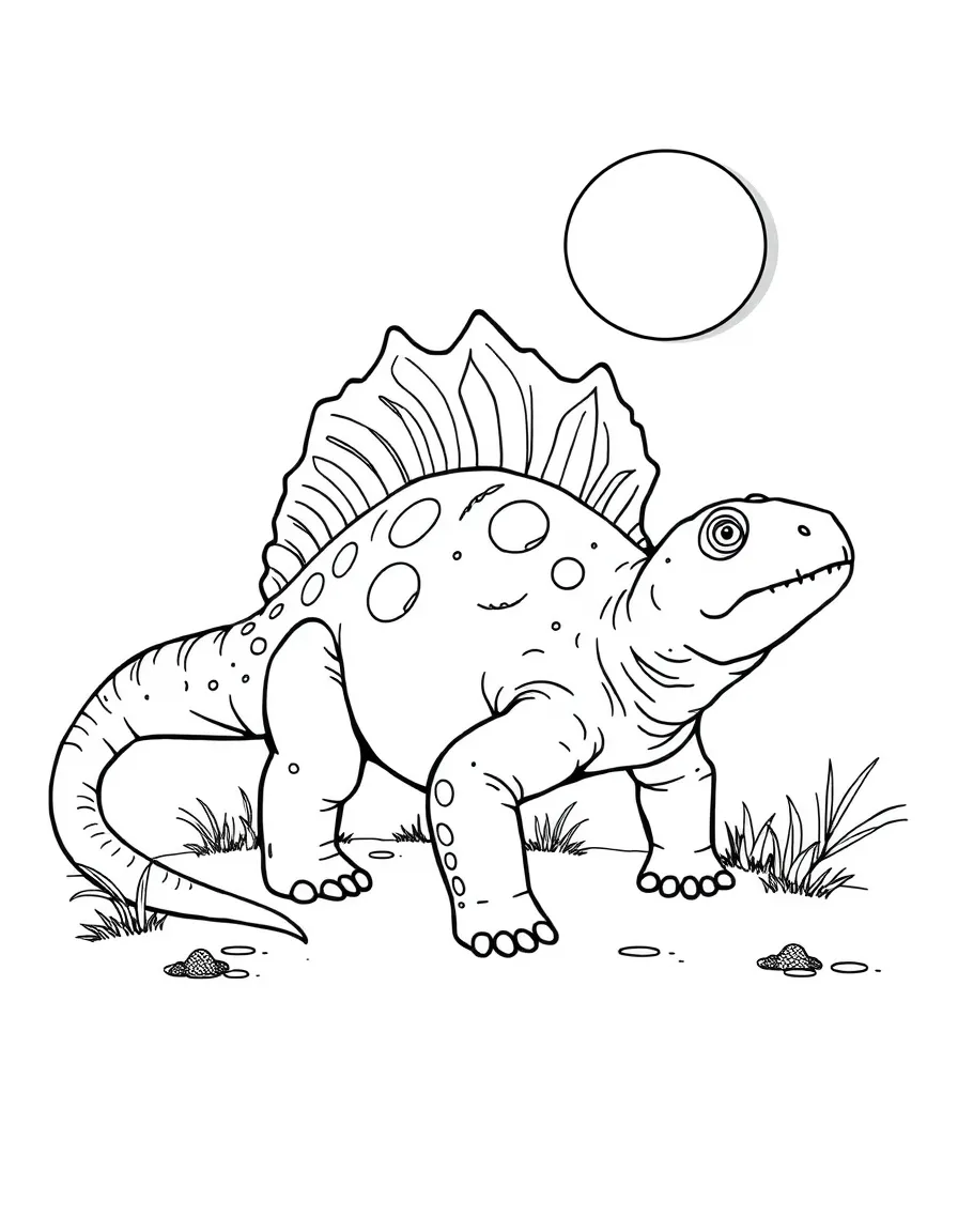A Dimetrodon (not a dinosaur, but a synapsid) with its sail back basking in the sun