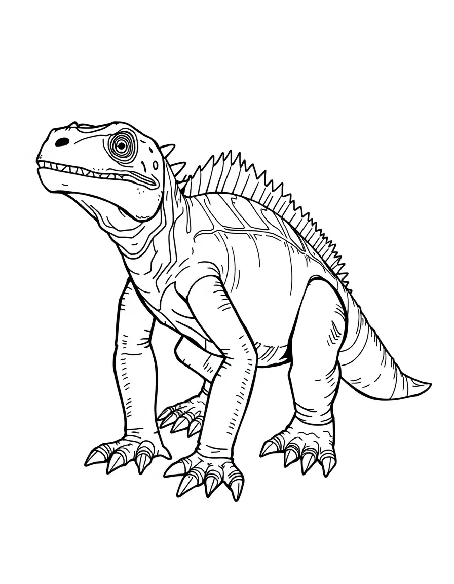 An Iguanodon with its thumb spikes and ability to walk on two or four legs
