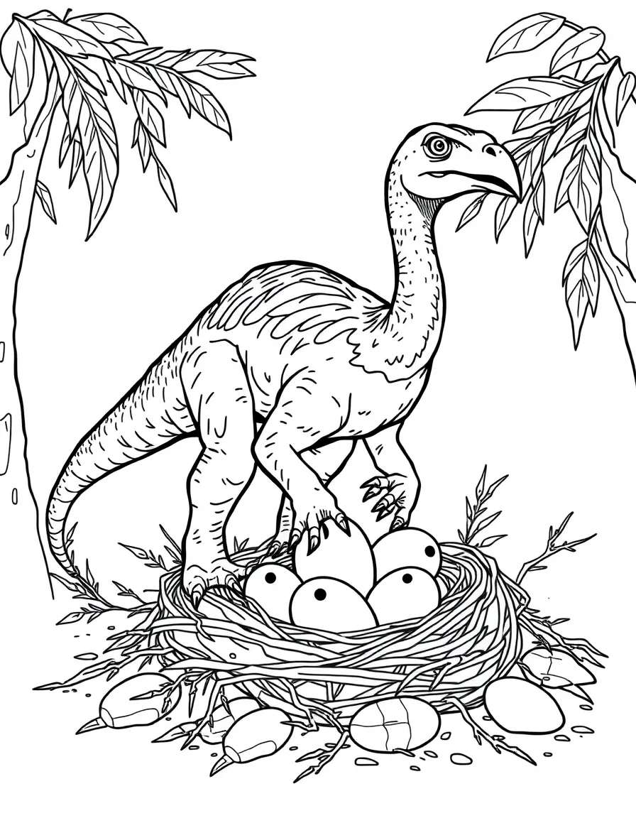 An Oviraptor tending to its nest of eggs