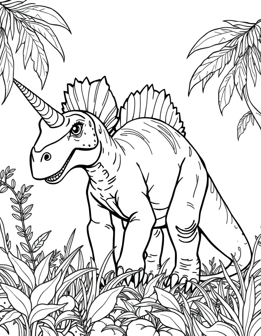 A Tsintaosaurus with its unicorn-like crest browsing on vegetation