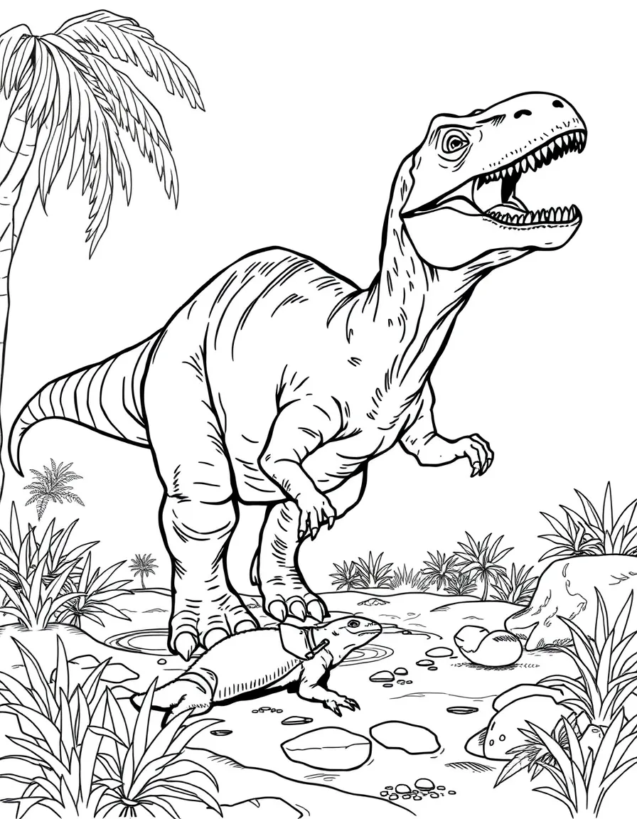 A Megalosaurus, one of the first dinosaurs discovered, hunting prey