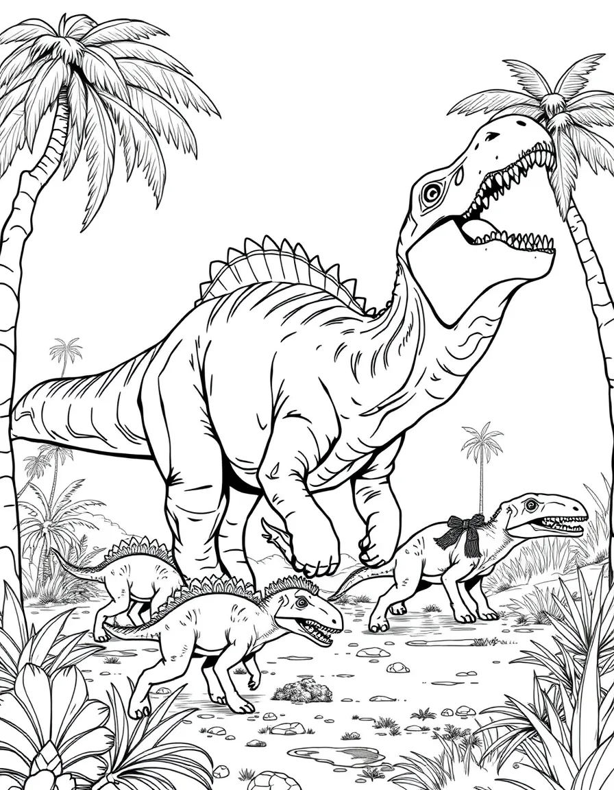 A Mapusaurus pack hunting a large sauropod