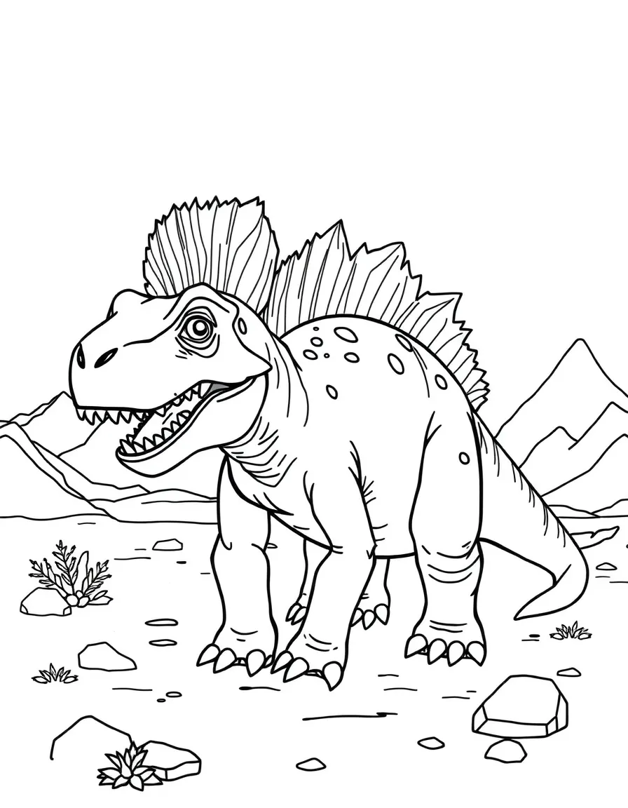 A Cryolophosaurus with its pompadour-like crest in an Antarctic setting