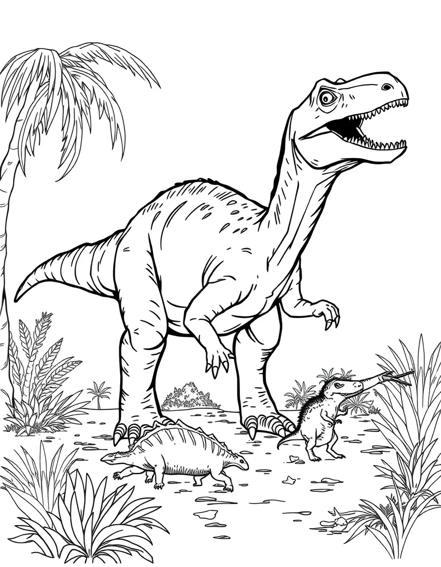 A Herrerasaurus, one of the earliest dinosaurs, hunting prey